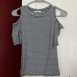 Black and white stripe T-shirt w/ shoulder cutout